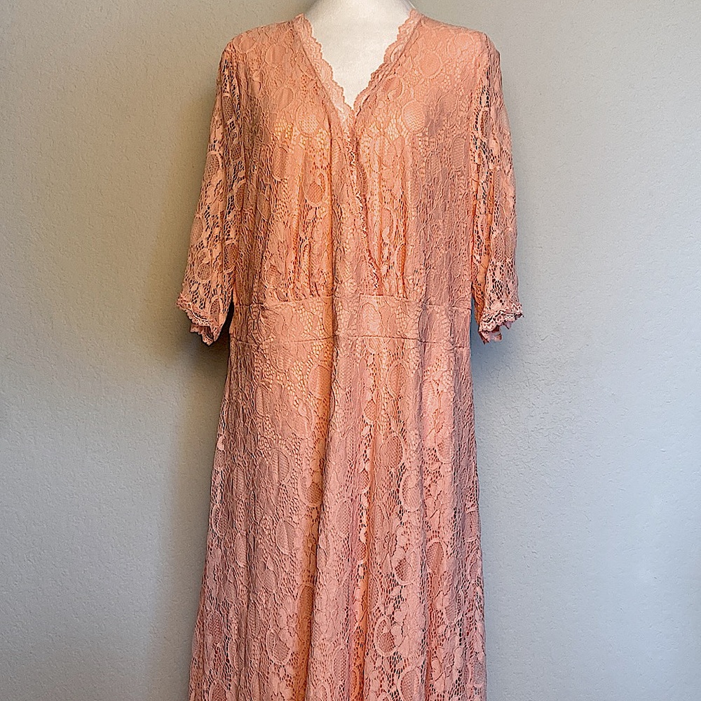 Peach Lace Elegant Dress by Pinup - Picture 3 of 7